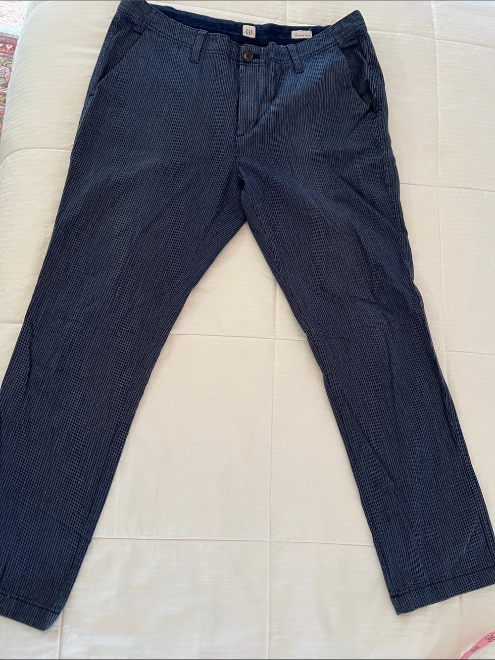 GAP Navy Pinstripe Girlfriend Chino Cropped Pants
